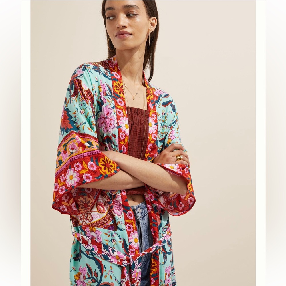 Anthropologie Multicolor Floral Kimono - Picture 2 of 14